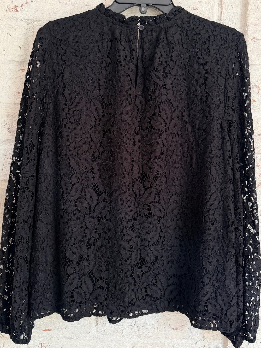 Ann Taylor Factory Black Floral Lace Overlay Blouse Sheer Sleeves XL Elegant Top - Picture 5 of 9